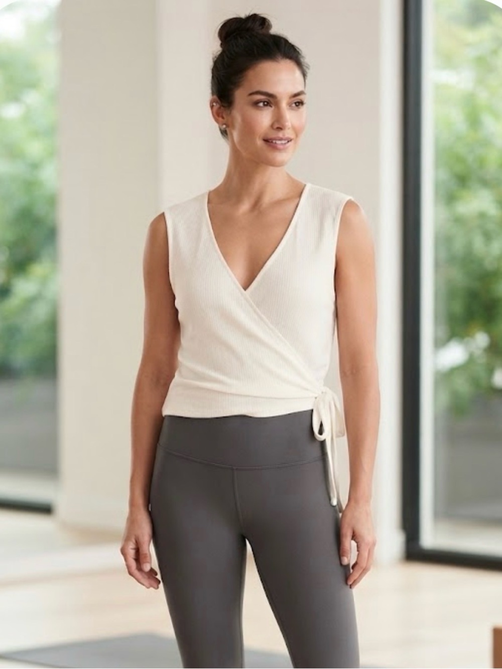 GAP Cream Ribbed Wrap Tank Top